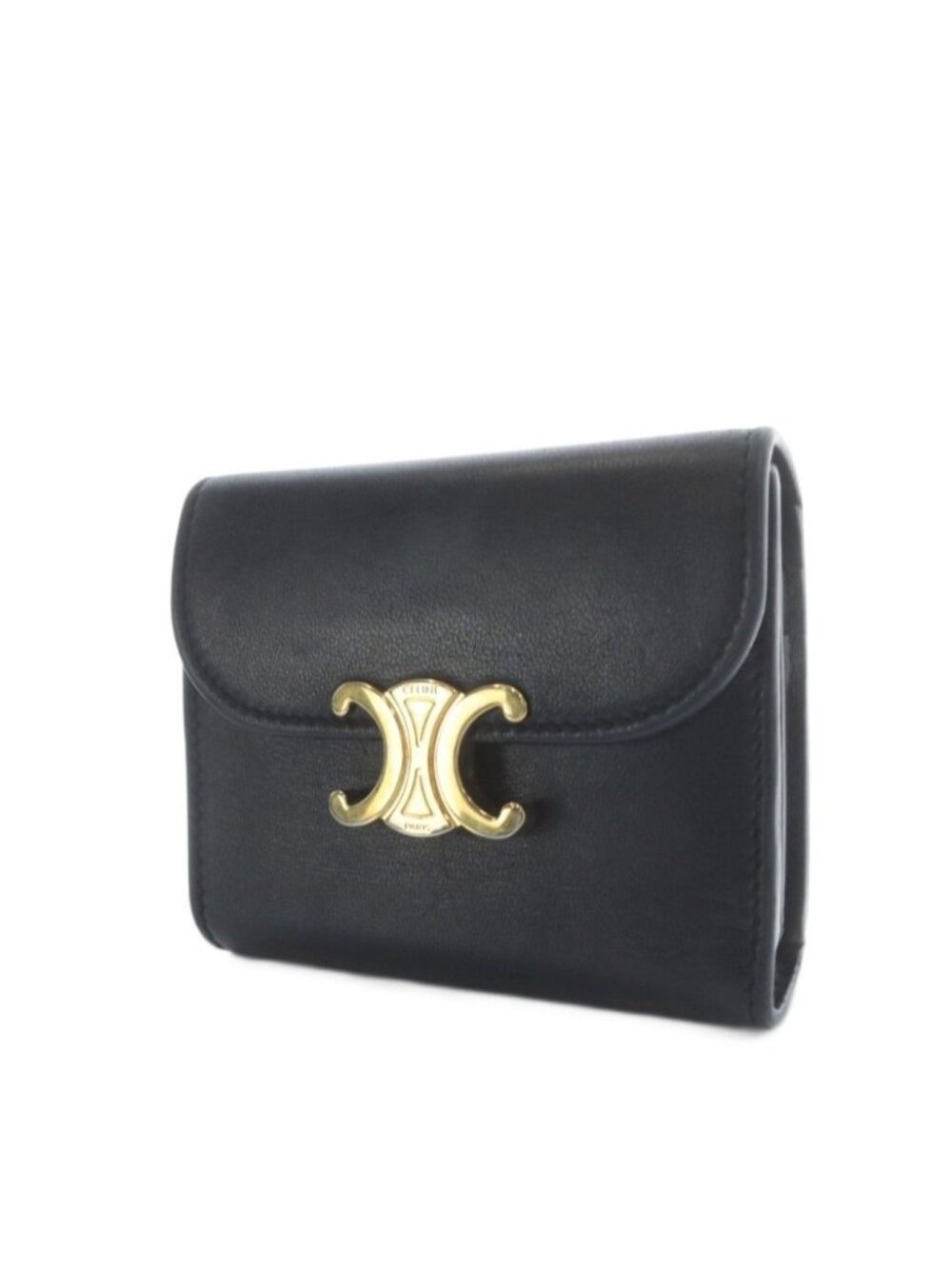 Celine Small Flap Wallet Triomphe Shiny Calfskin Trifold Black - Picture 5 of 8